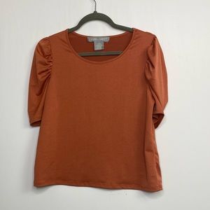Lark + Grey copper puffed sleeved blouse w/ scoop neck